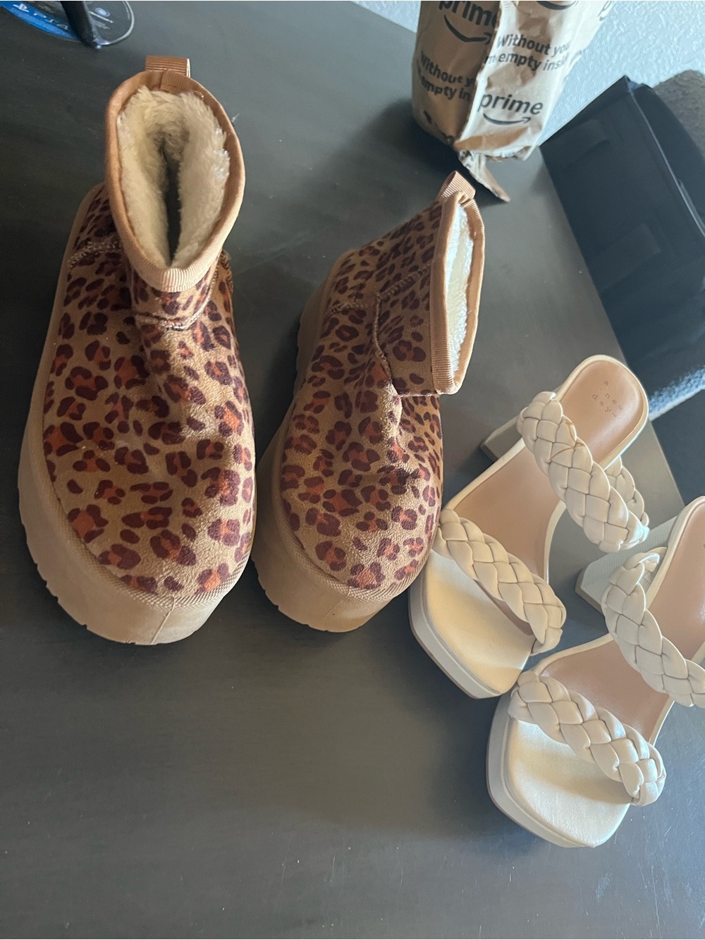 Leopard Print Women's Fleece-Lined Ankle Boots - Tan